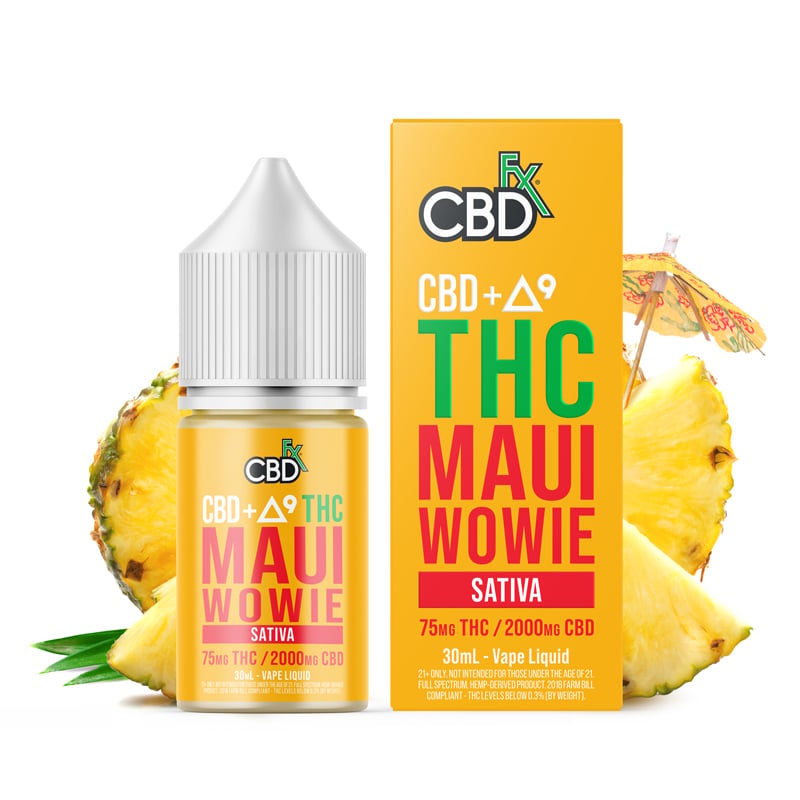 CBD + Delta-9 THC Vape Juice: Maui Wowie - Sativa - CBDfx.com CBD + Delta-9 THC Vape Juice: Maui Wowie - Sativa - CBDfx.com