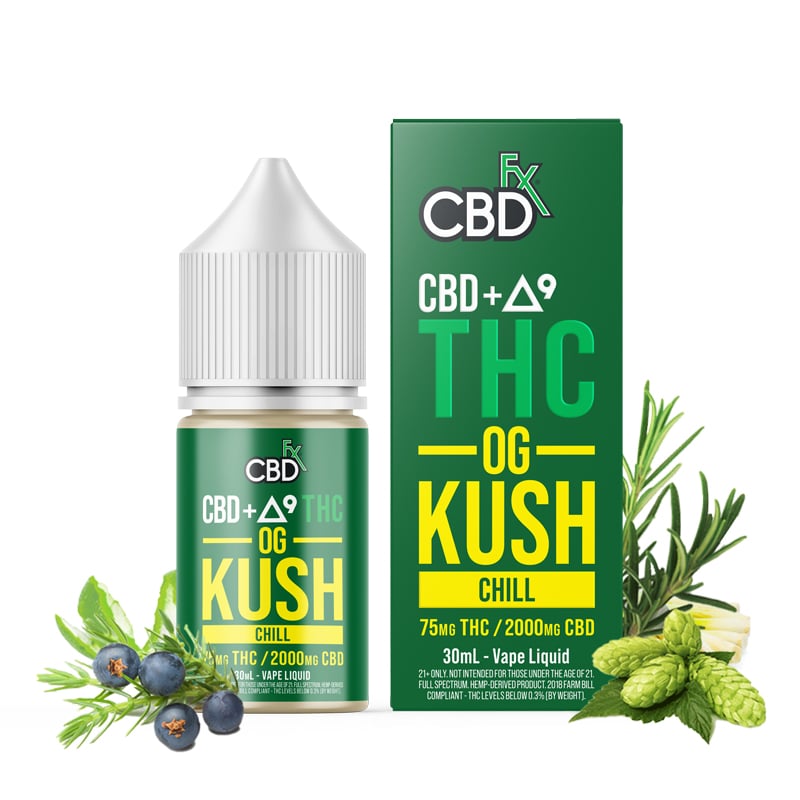 CBD + Delta-9 THC Vape Juice: OG Kush - CBDfx.com CBD + Delta-9 THC Vape Juice: OG Kush - CBDfx.com